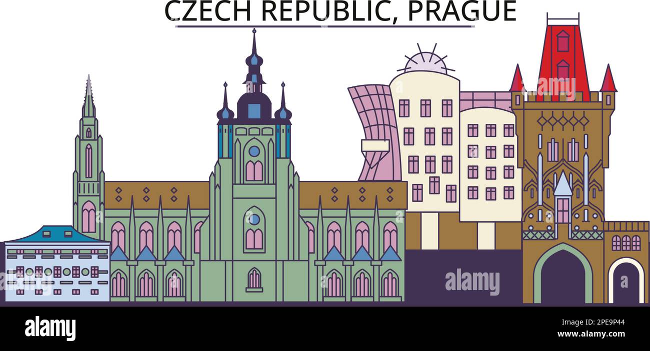 Tschechische Republik, Prager Stadt Tourismus Wahrzeichen, Vektor Stadt Reise Illustration Stock Vektor