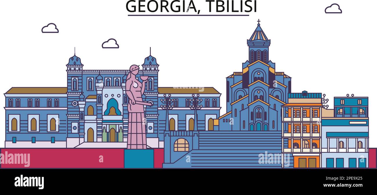 Georgia, Tiflis Touristenattraktionen, Vector City Travel Illustration Stock Vektor