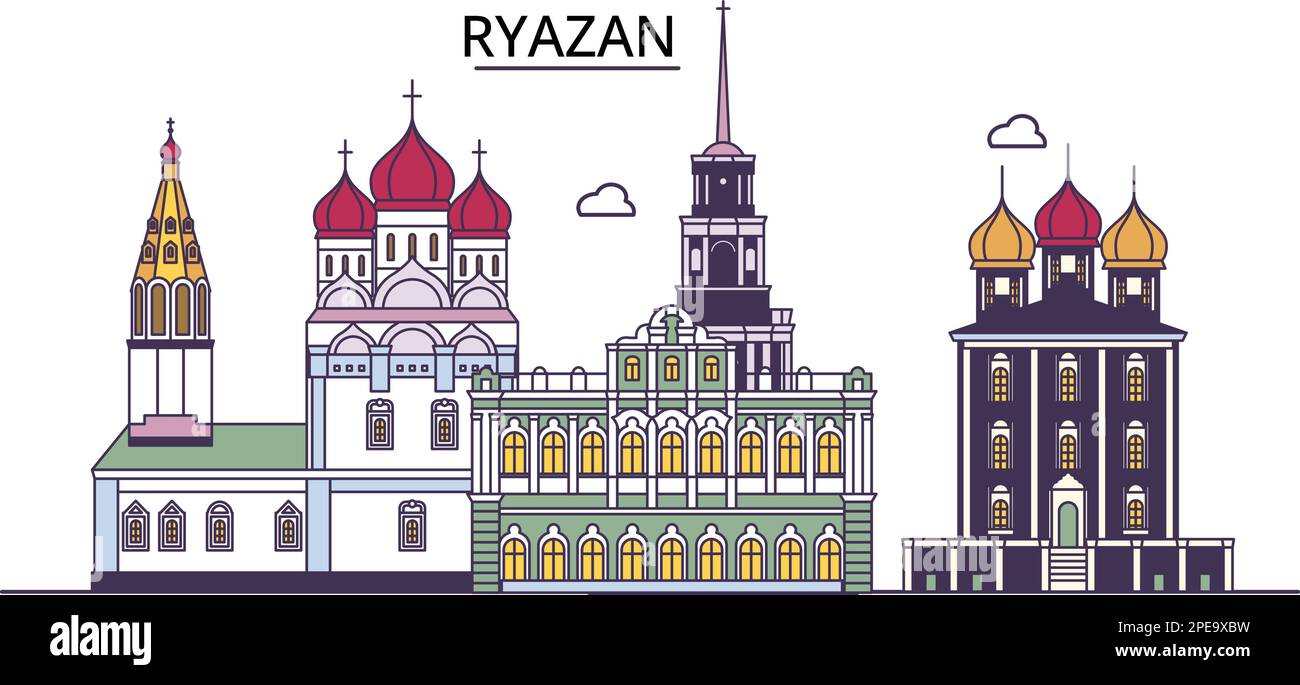 Russland, Ryazan Touristenattraktionen, Vektorstadt-Reise-Illustration Stock Vektor