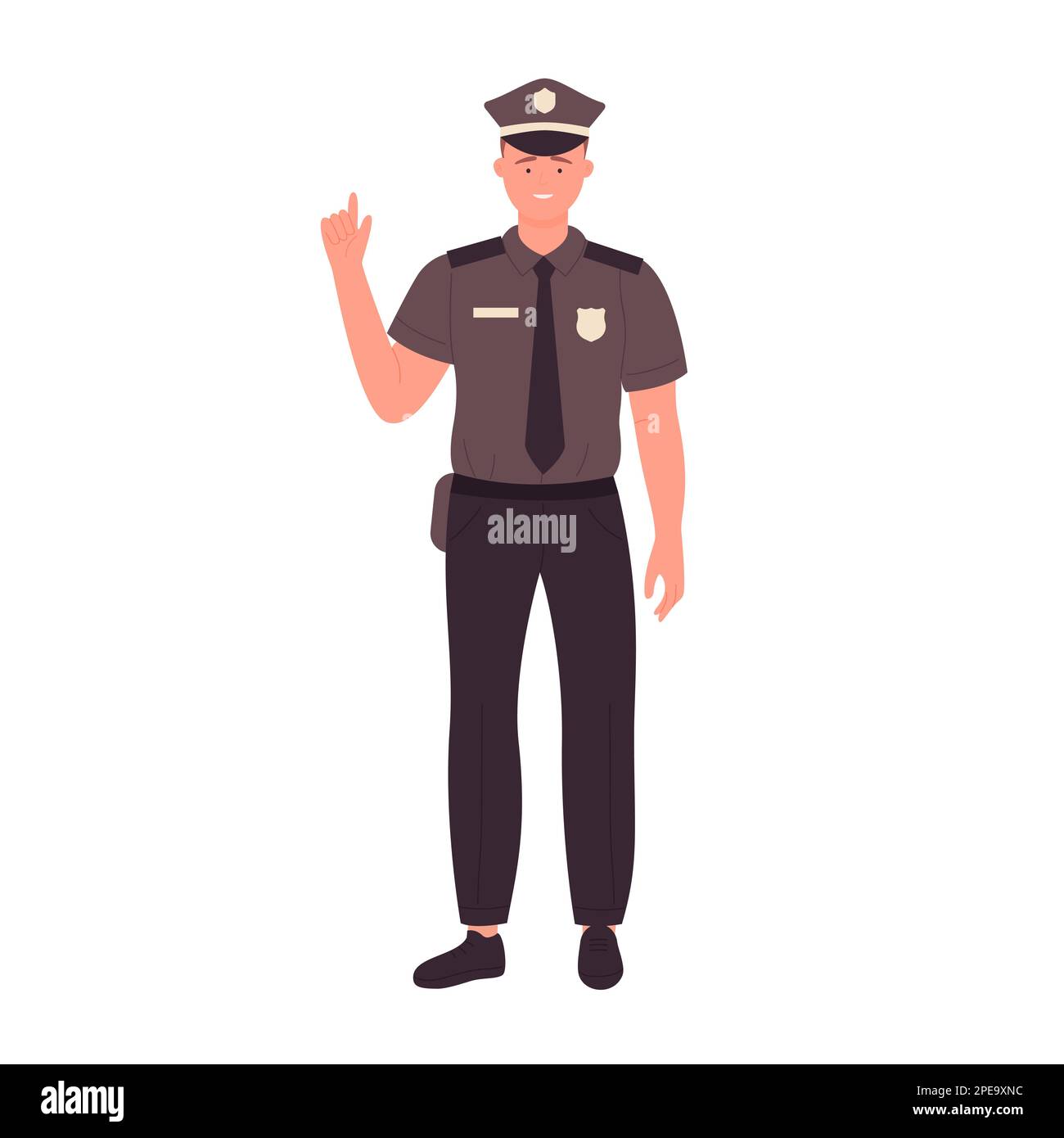 Polizist mit Zeigefinger. Standing Police Officer in Uniform Vector Illustration Stock Vektor