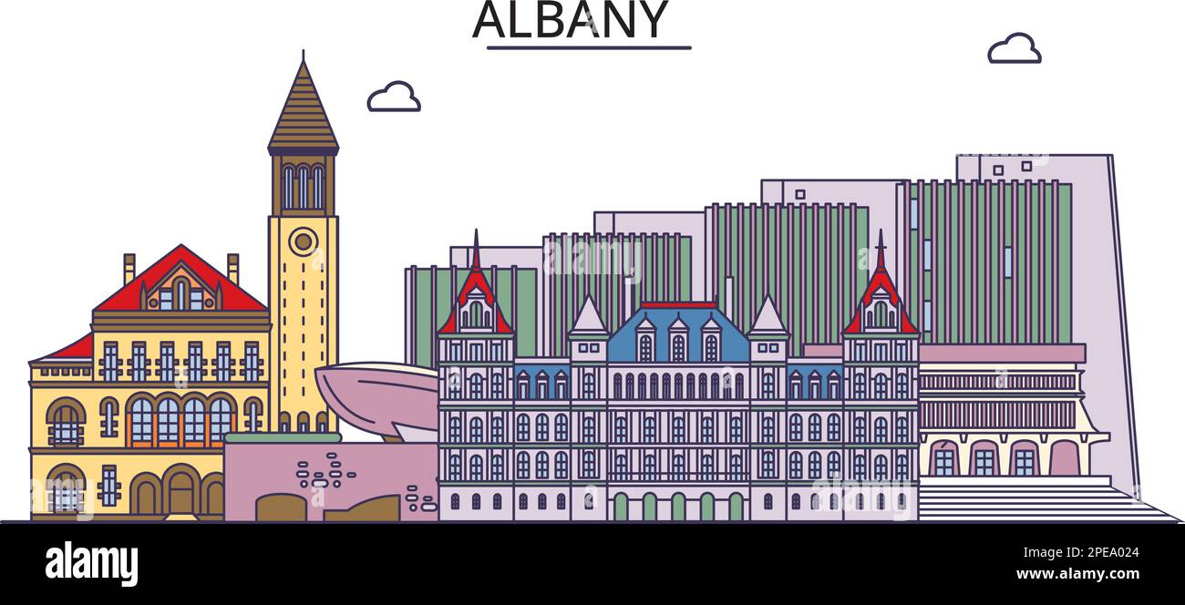 Vereinigte Staaten, Albany Tourismus Wahrzeichen, Vector City Reise Illustration Stock Vektor