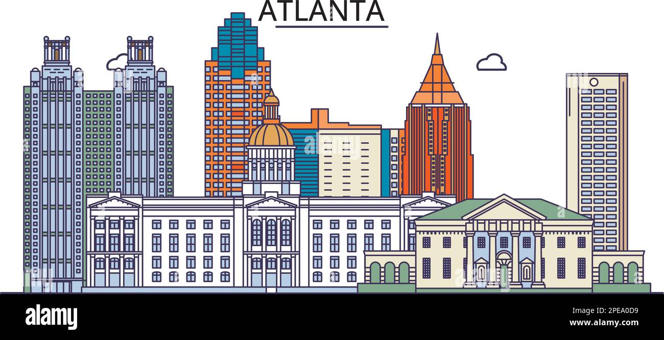 USA, Atlanta City (2) Touristenattraktionen, Vector City Travel Illustration Stock Vektor