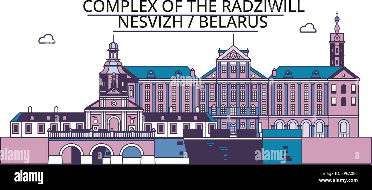 Weißrussland, Nyasvizh Tourismus Wahrzeichen, Vektorstadt Reise Illustration Stock Vektor
