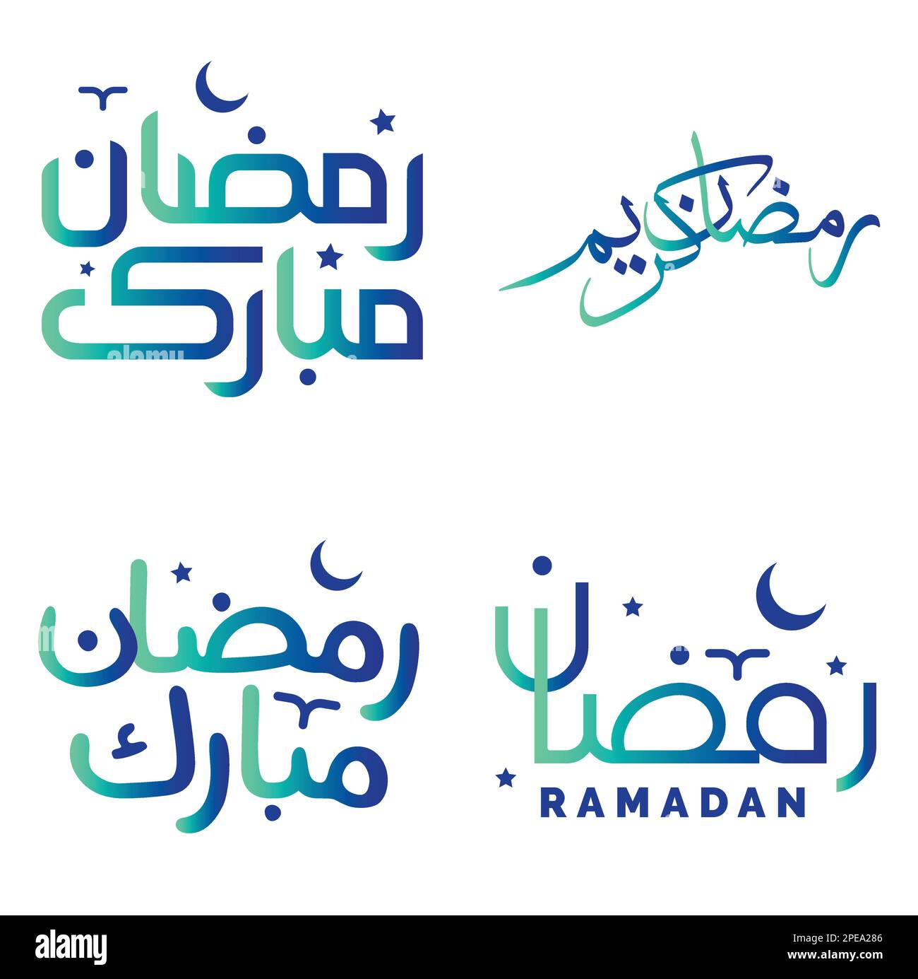 Farbverlauf Grün und Blau Ramadan Kareem Vektordesign mit arabischer Kalligraphie für muslimische Begrüßungen. Stock Vektor