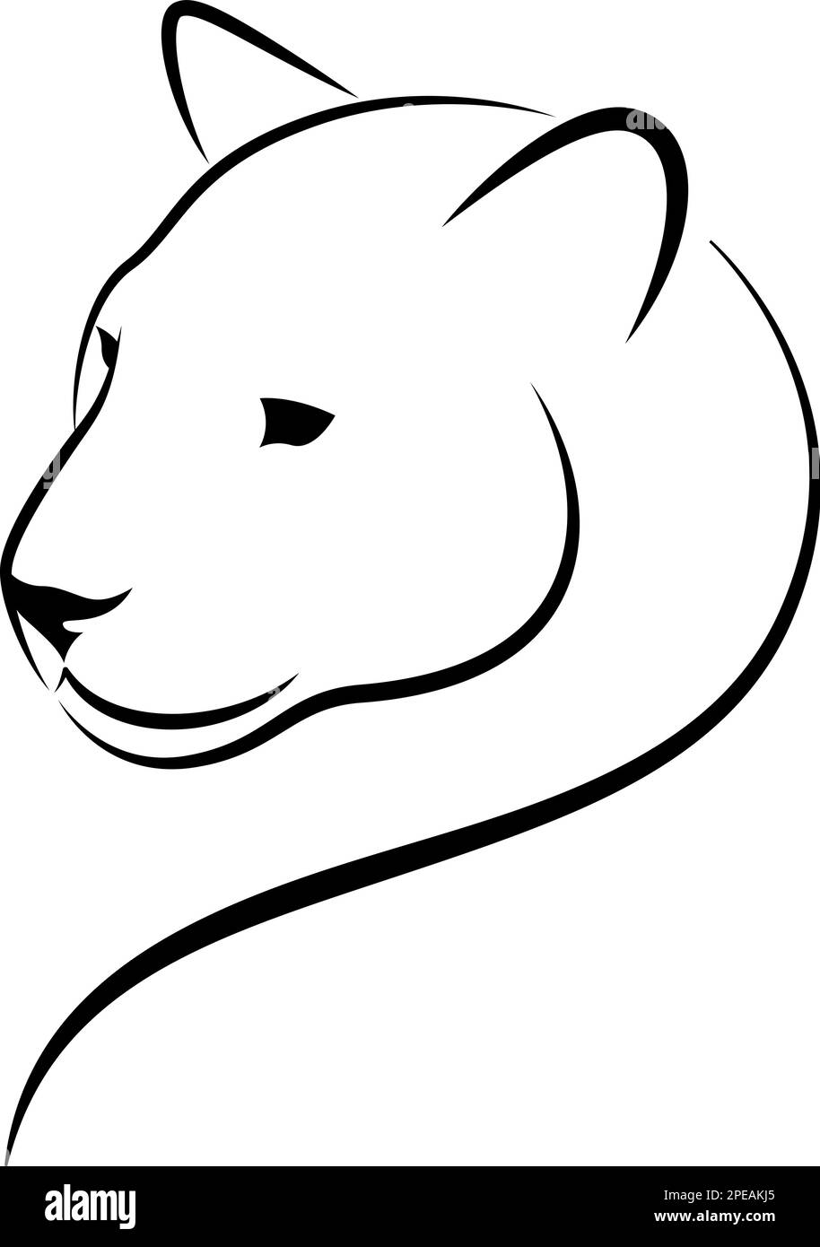 Schwarz-weiße Linien-Kunst von Cougar Head. Leopardensymbol, Maskottchen, Symbol, Avatar. Jaguar Tattoo, Panther-Logo Stock Vektor