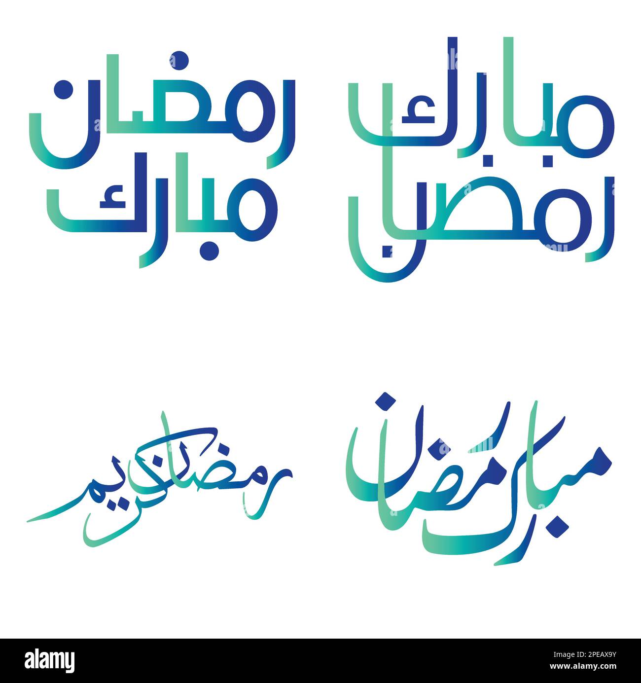 Gradient Green and Blue Ramadan Kareem Vector Design for Islamic Fasting Month mit eleganter Kalligraphie. Stock Vektor