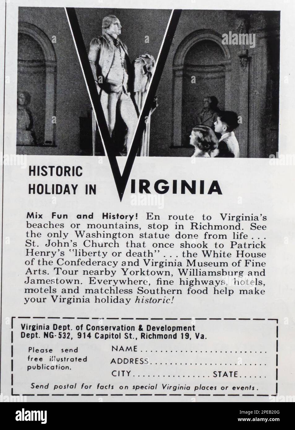 Reisewerbung für Virginia in einem NatGeo-Magazin Juni 1956 Stockfoto