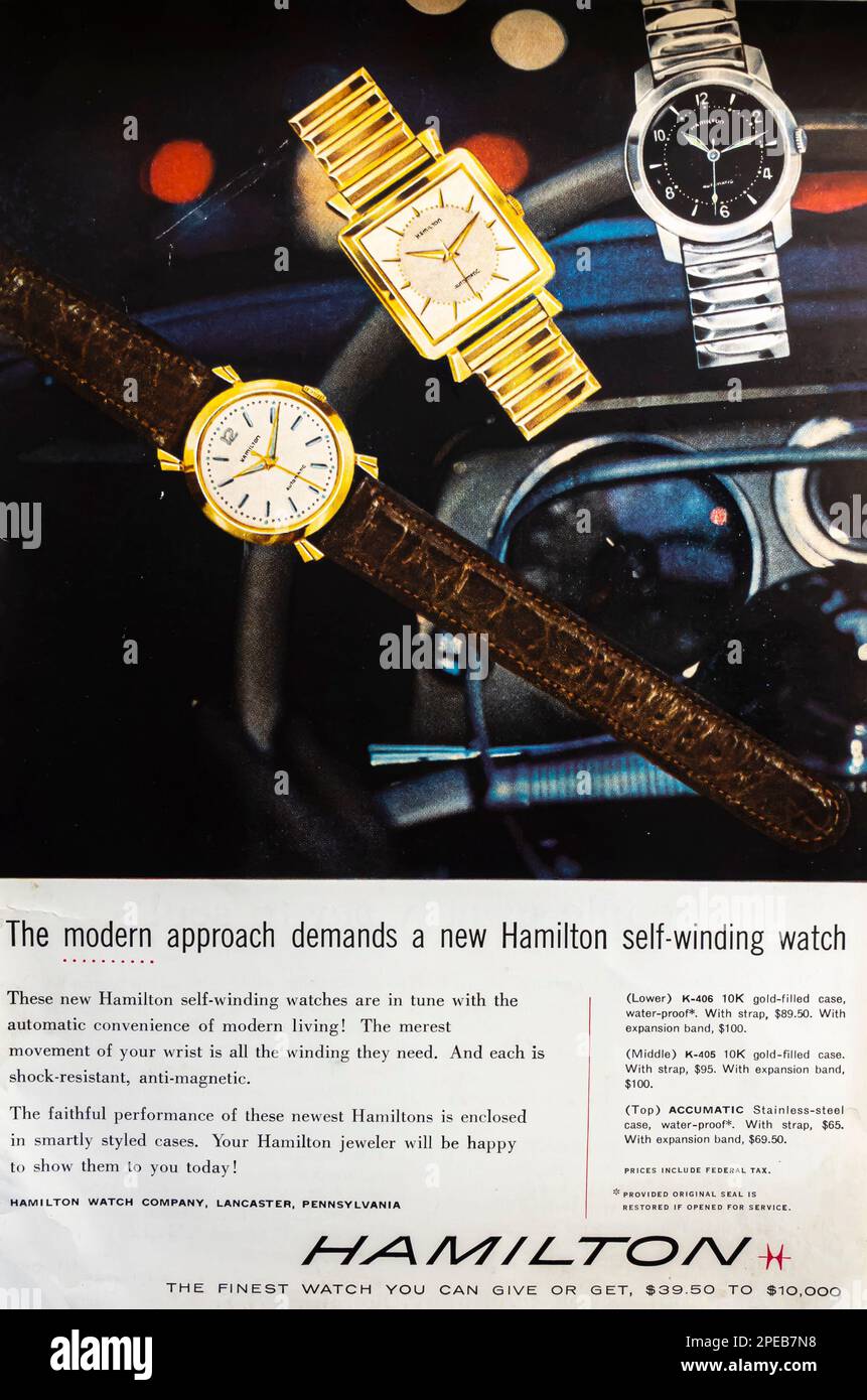 1956 Hamilton Watch Print-Anzeige Stockfoto