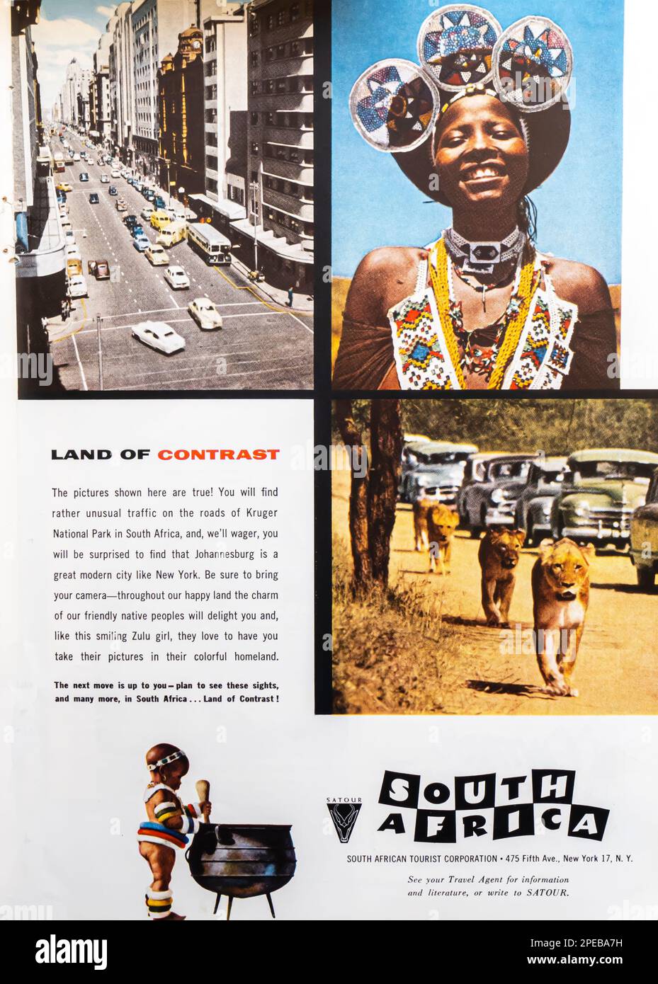 Südafrika – afrikanische Tourismusgesellschaft in einem Magazin in NatGeo, September 1956 Stockfoto