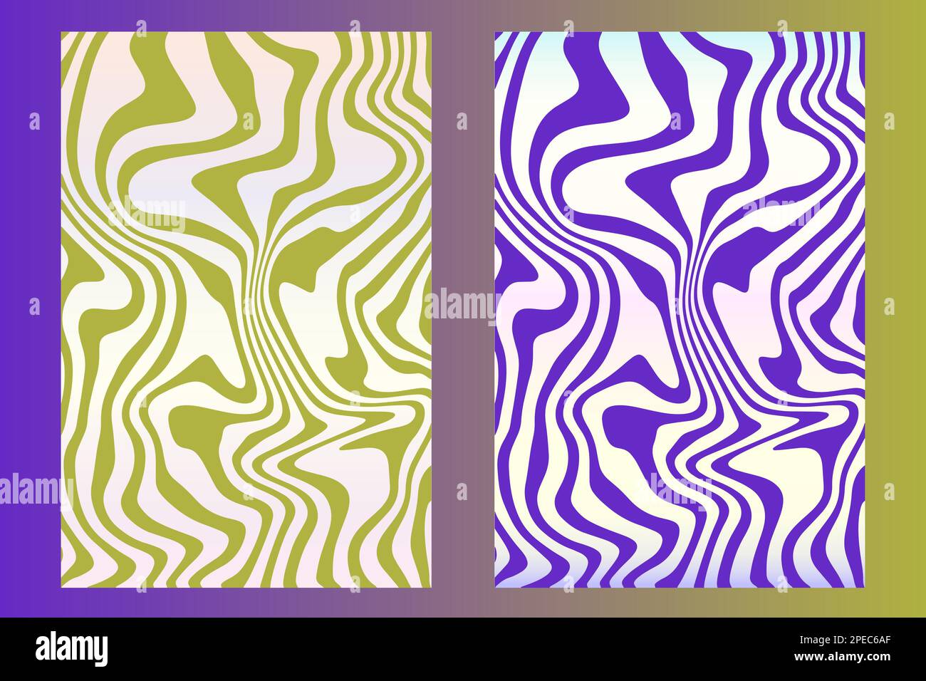Zwei abstrakte Vektorhintergründe für die Einrichtung. Gewundene dynamische Linien, Streifen. Stock Vektor