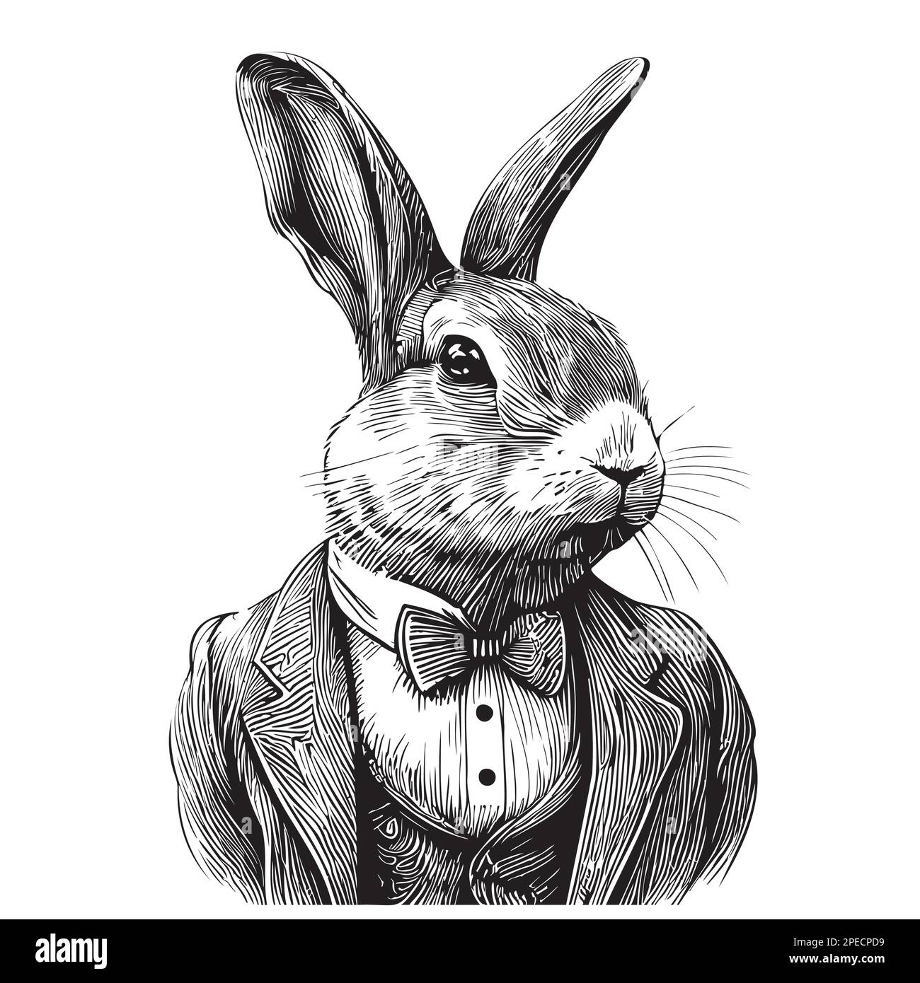 Mr. Rabbit im Anzug, Porträt, handgezeichnet in Doodle-Style-Illustration Stock Vektor