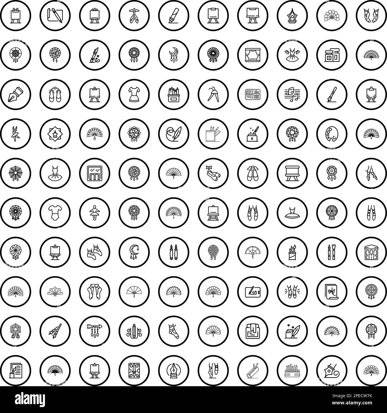 100 Bildsymbole eingestellt. Skizzieren Sie die Darstellung von 100 Vektorbildern, die isoliert auf weißem Hintergrund gesetzt wurden Stock Vektor