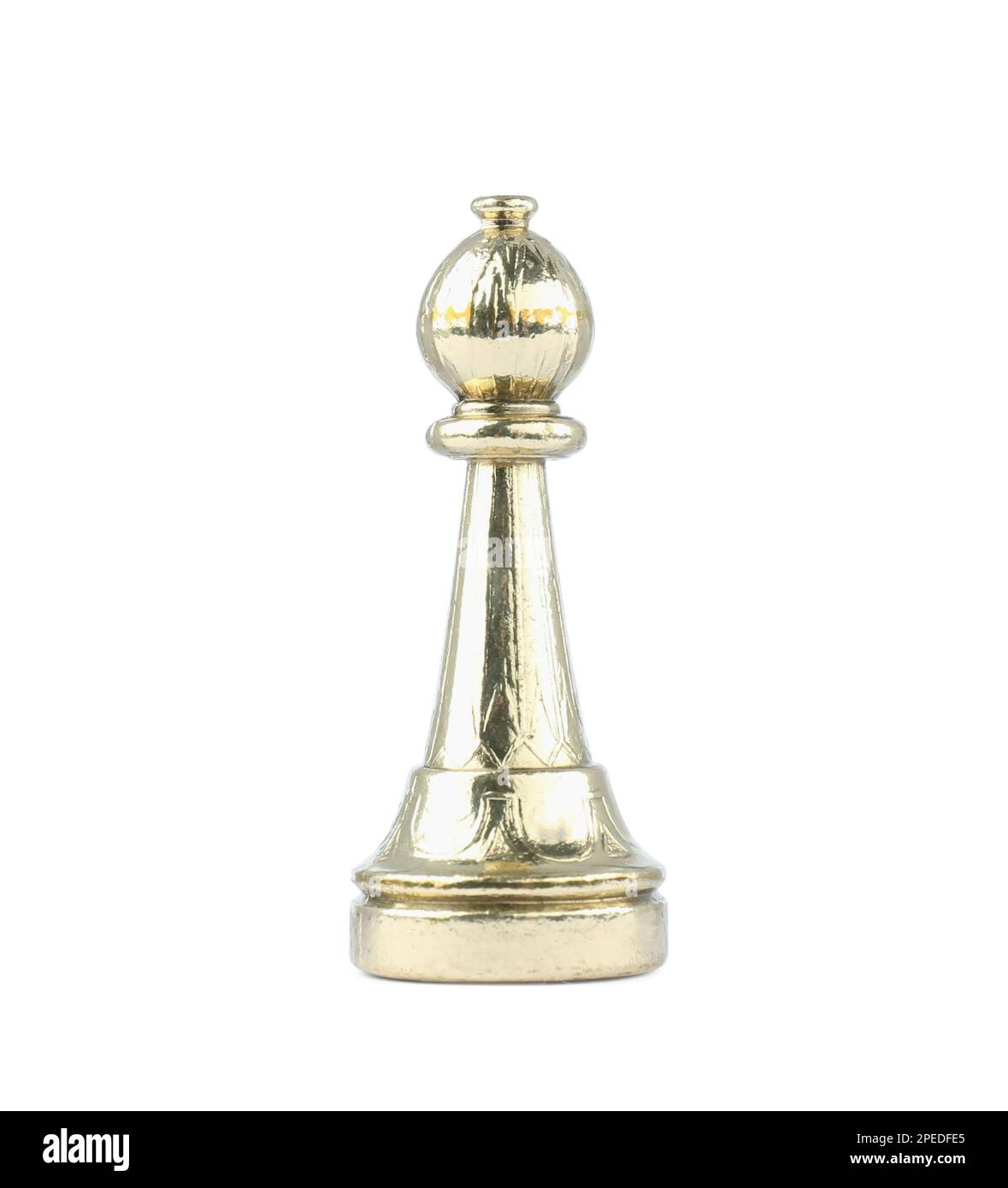 Goldener Bischof isoliert auf Weiß. Schachfigur Stockfoto