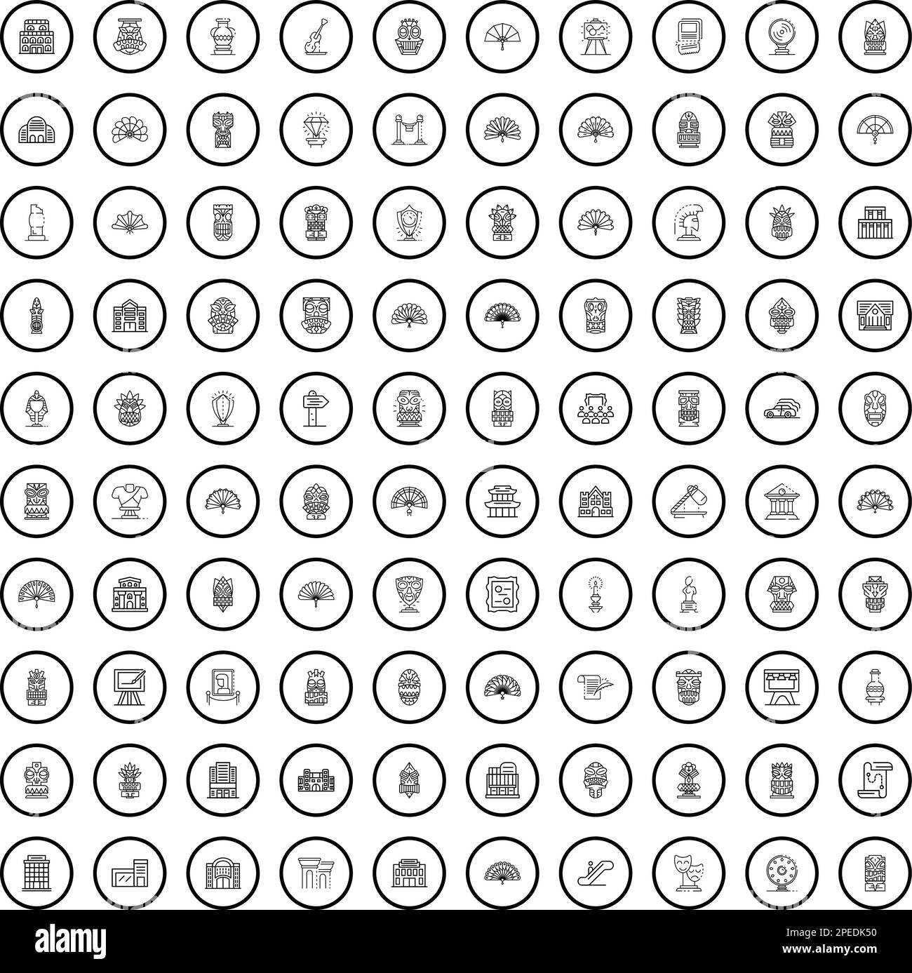 100 Bildsymbole eingestellt. Skizzieren Sie die Darstellung von 100 Vektorbildern, die isoliert auf weißem Hintergrund gesetzt wurden Stock Vektor