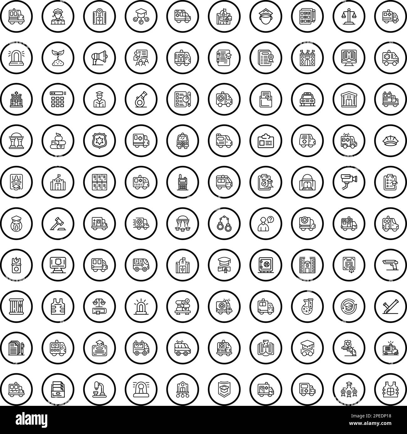 100 Abteilungssymbole eingestellt. Gliederungsdarstellung der 100-Abteilungssymbole mit isoliertem Vektor auf weißem Hintergrund Stock Vektor