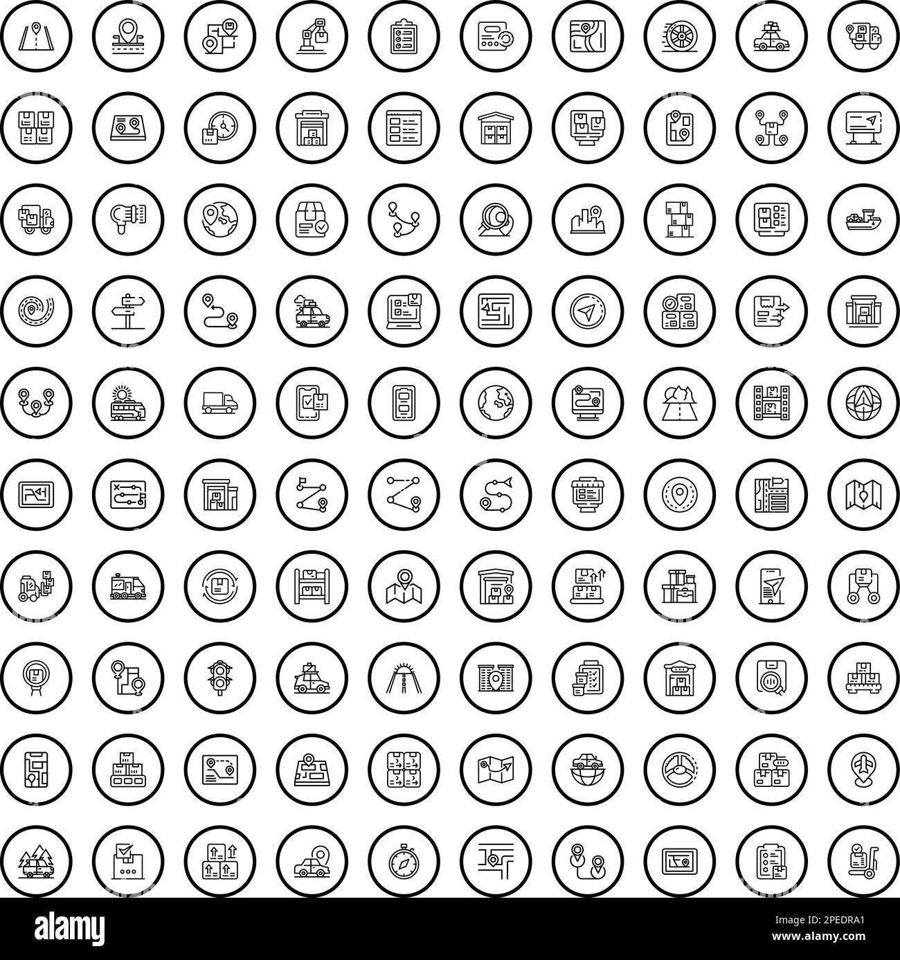 100 Zielsymbole eingestellt. Umrissdarstellung der 100-Zielsymbole Vektorsatz isoliert auf weißem Hintergrund Stock Vektor