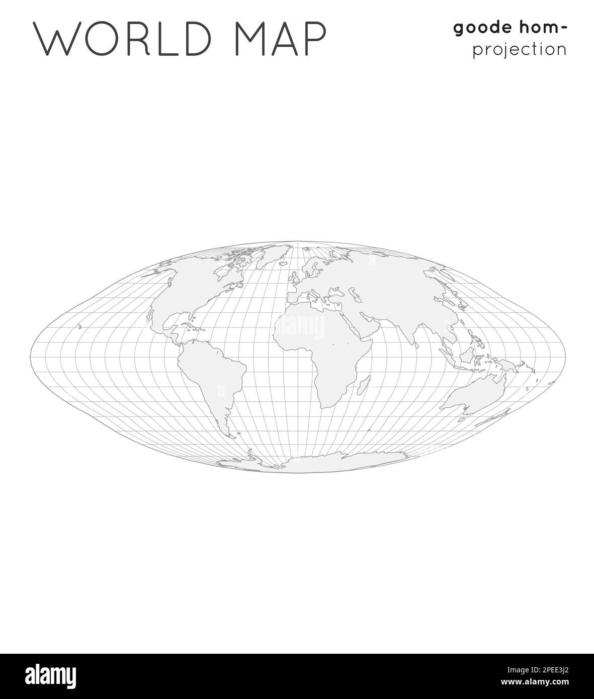 Weltkarte. Globus in Goode-Homolosinprojektion, mit Gitterlinien-Stil. Vektorgrafik umreißen. Stock Vektor
