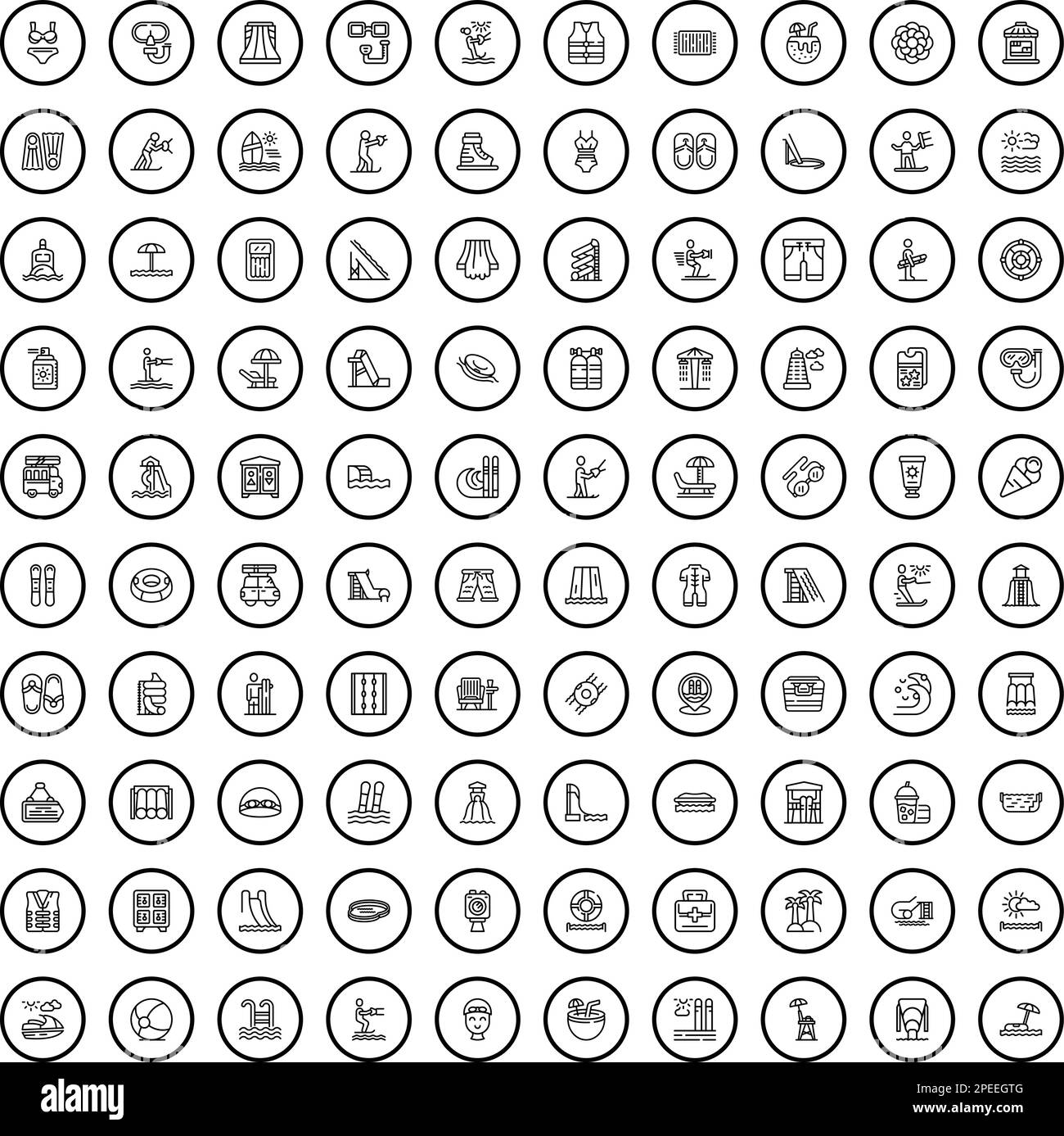 100 Symbole zum Nachspielen eingestellt. Gliederungsdarstellung von 100-Symbolen für die Rekonstruktion, Vektorsatz isoliert auf weißem Hintergrund Stock Vektor