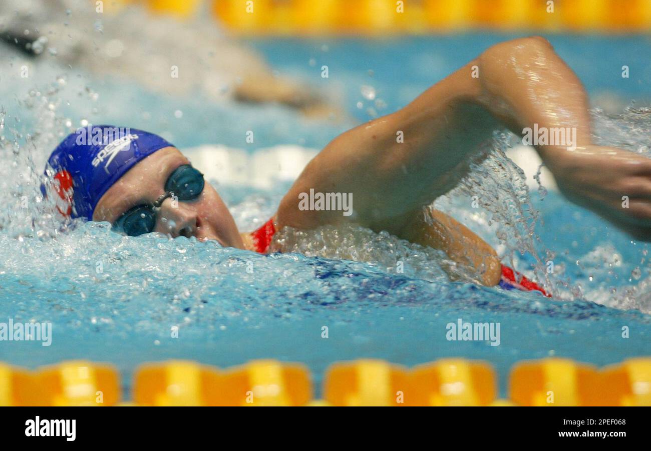 Die Schwimmerin Petra Dallmann bei ihrem 100m-Freistil-Vorlauf beim ...