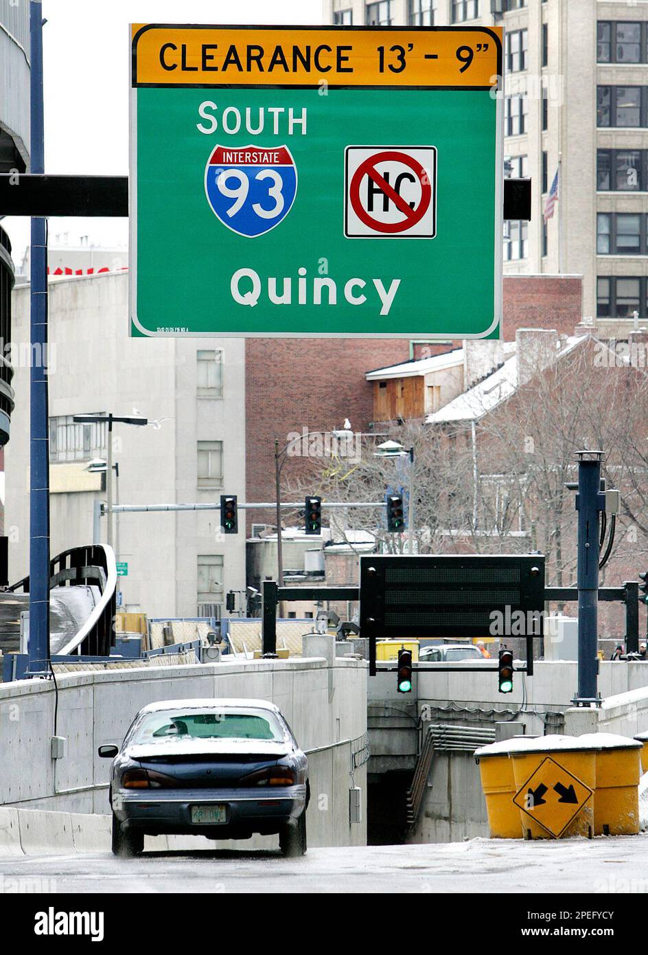 A vehicle drives on the newly opened ramp to I-93 southbound from the ...