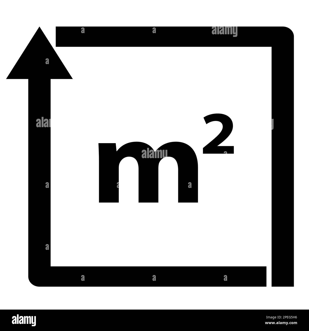 Quadratmetersymbol auf weißem Hintergrund. m2 Zeichen. Symbol für Messgelände. Flacher Stil. Stockfoto