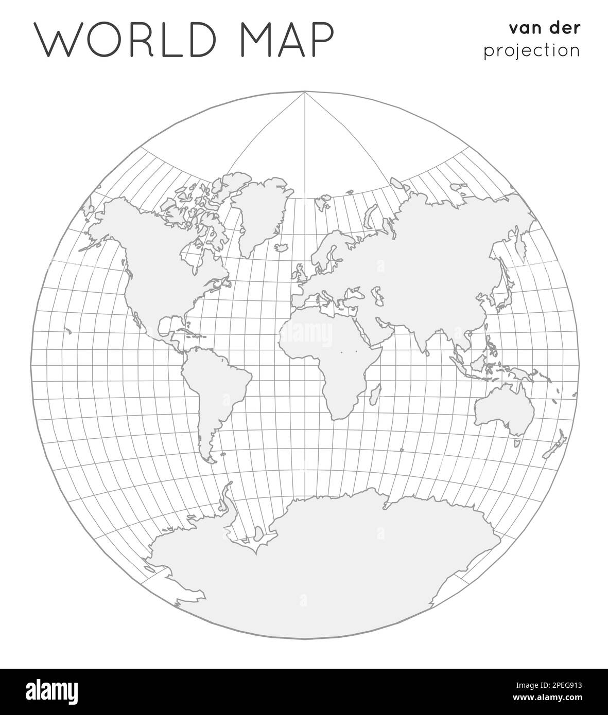 Weltkarte. Globus in Van der Grinten Projektion, mit Gitterlinien Stil. Vektorgrafik umreißen. Stock Vektor