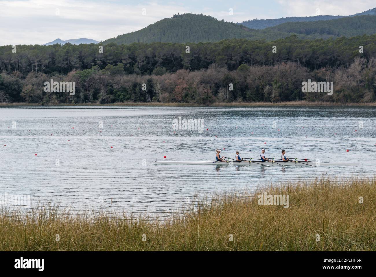 Banyoles-See, Rudertraining, Banyoles, Katalonien, Spanien Stockfoto