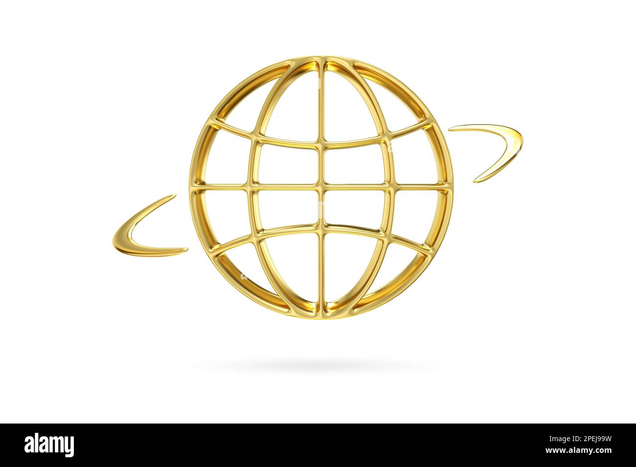 Goldene Metallkugel. Symbol „Gehe zu Websymbol“. Website, Homepage Symbol 3D-Wiedergabe Stockfoto
