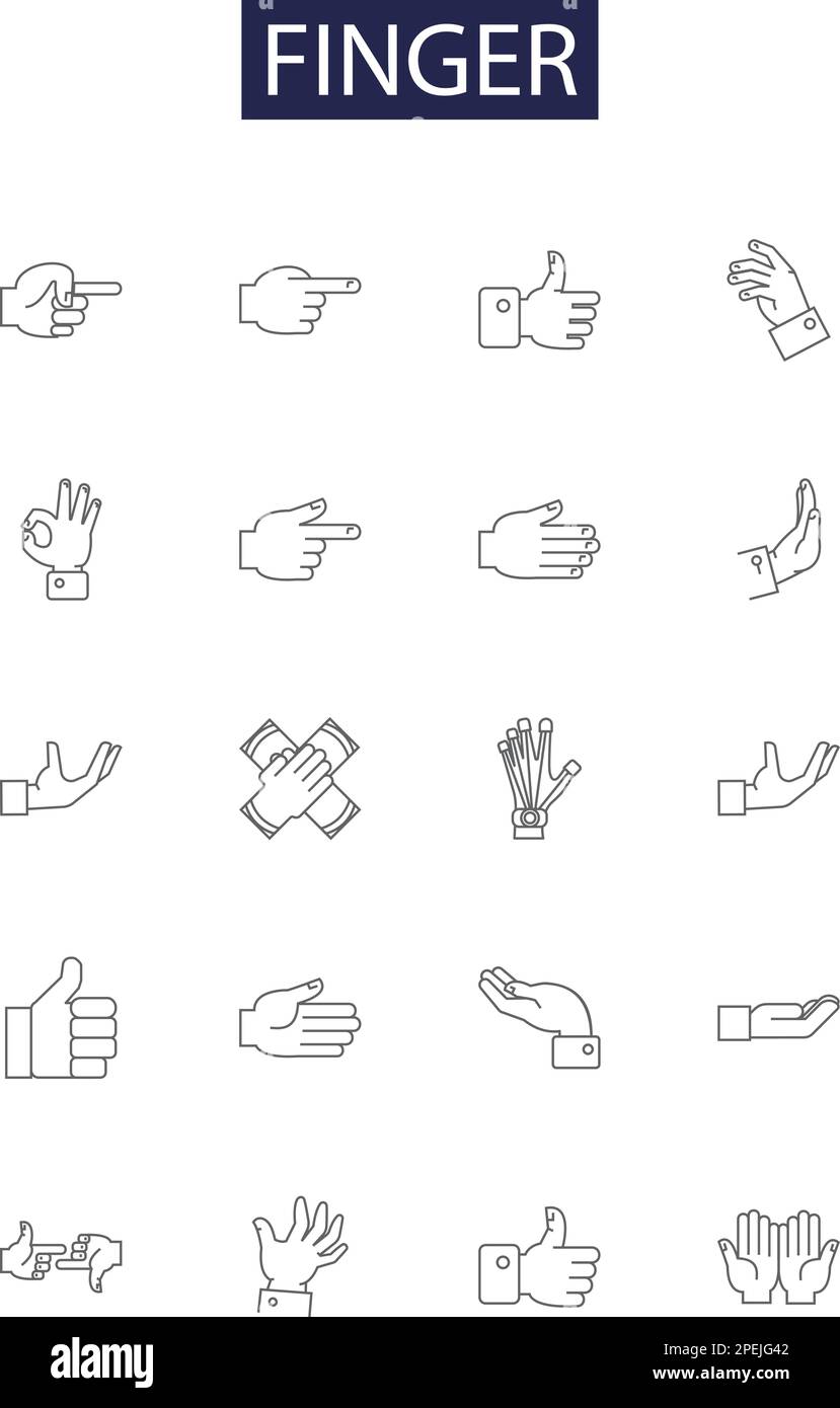 Fingerlinien-Vektorsymbole und -Zeichen. Digit, Grip, Point, Bend, Claw, Zeichnungssatz für Spitze, Druck, Poke-Kontur Stock Vektor