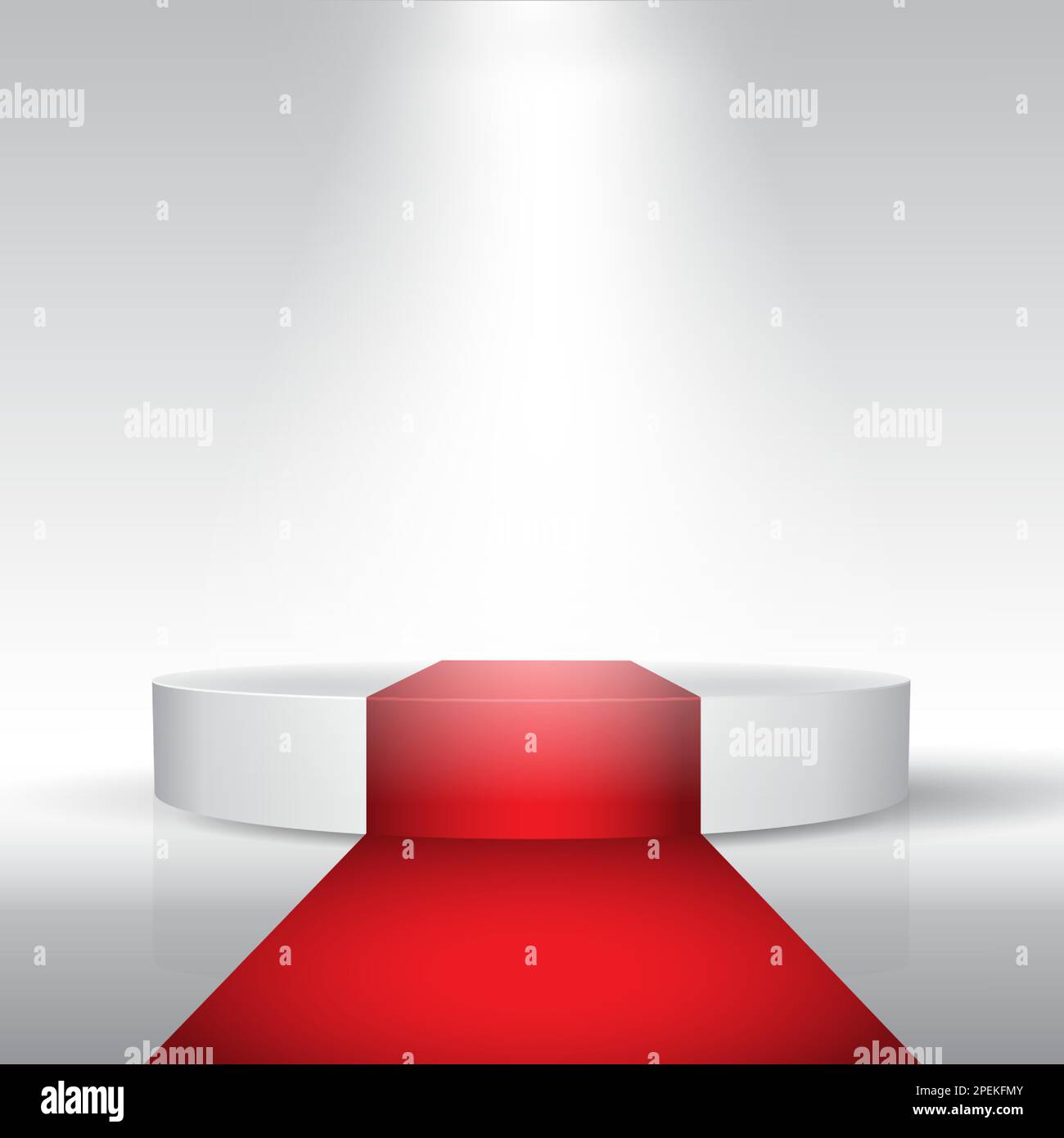 Podium-Hintergrund mit rotem Teppich unter einem Scheinwerfer anzeigen Stock Vektor
