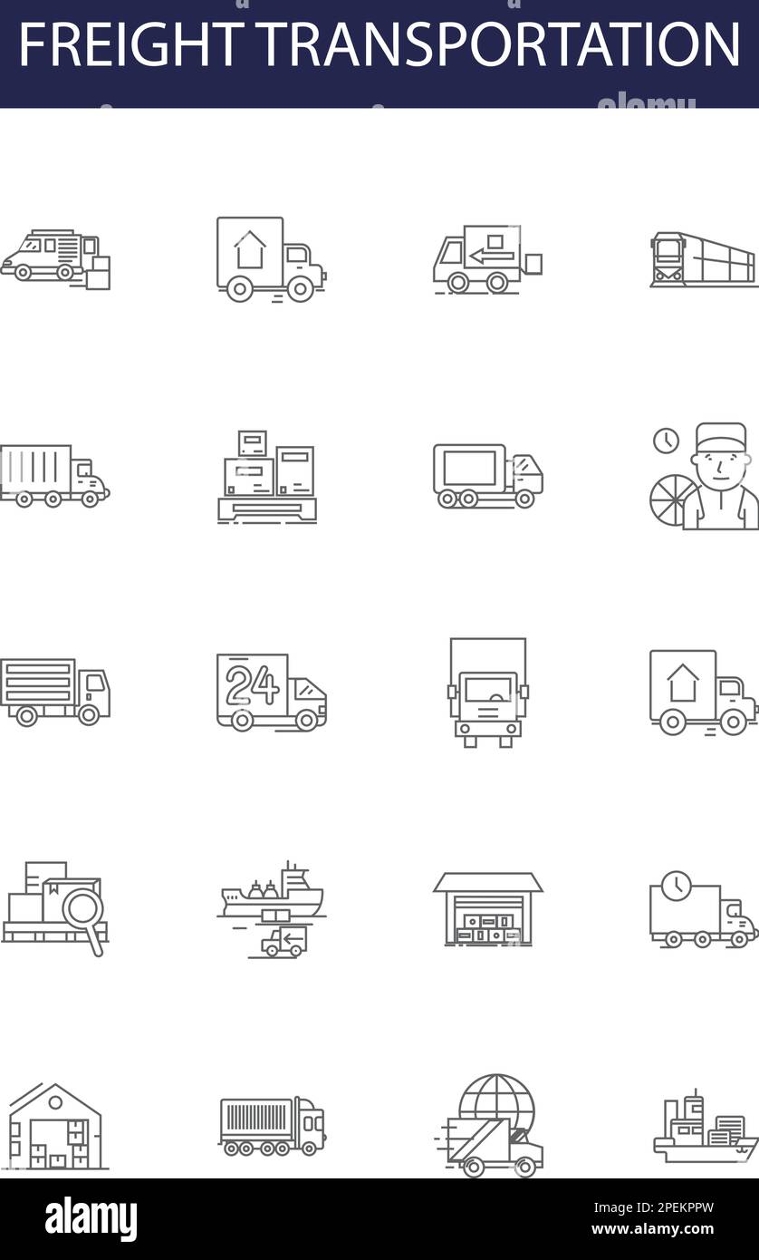 Vektorsymbole und -Schilder für Frachttransportlinien. Transport, Versand, Beförderung, Transport, Logistik, Outline-Vektor für Lieferung, Ladung, Lieferung Stock Vektor