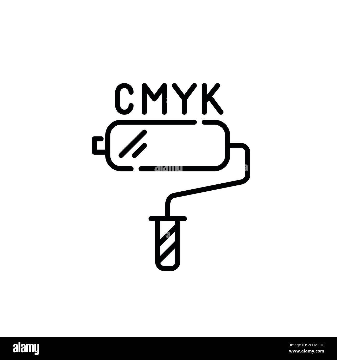 Farbschema für CMYK-Ausdruck. Symbol für Malerwalze. Pixelgenaue, bearbeitbare Kontur Stock Vektor