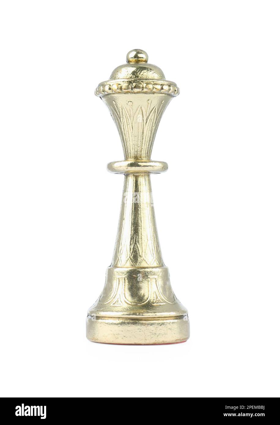 Golden Queen isoliert auf Weiß. Schachfigur Stockfoto