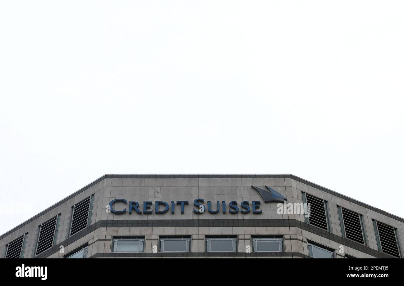 A view of the Credit Suisse Office in Canary Wharf in London, Britain, 16. März 2023. REUTERS/Hannah McKay Stockfoto
