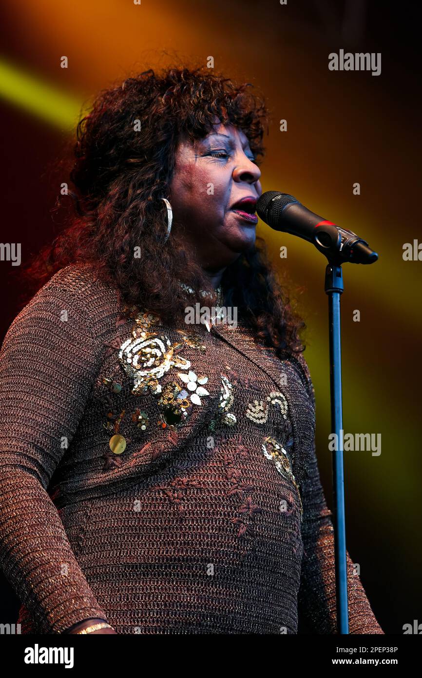 Martha Reeves und die Vandellas treten auf der Hauptbühne auf, beim Together People 2015 Festival, Preston Park, London Road, Brighton, East Sussex, UK. 6. September 2015 Stockfoto