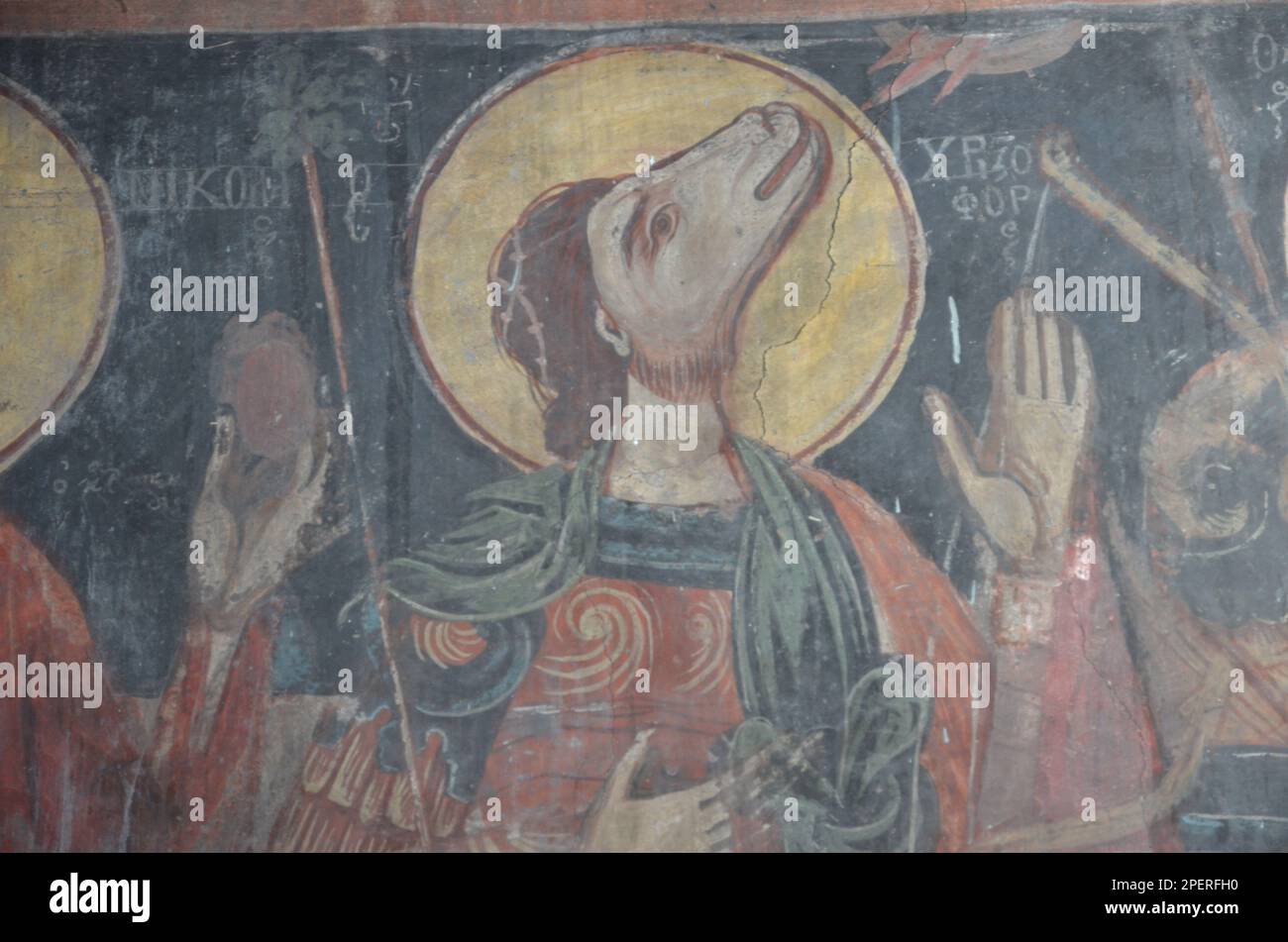 Griechenland, Thessalien, Larisa, das Dorf Elassona Praitori Kirche St. Nikolaus, religiöse Gemälde und hölzerne Skulpturen Stockfoto