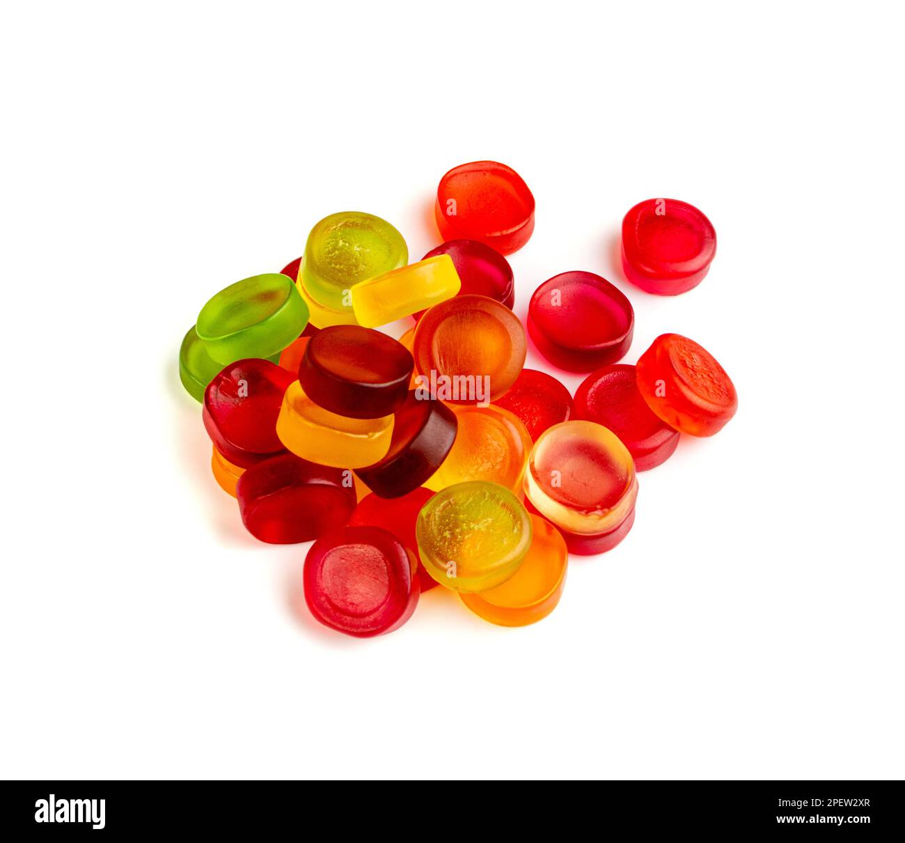 Rund Gummy Candy Pile isoliert, kauende bunte Marmelade Pillen, Gelee  Gumdrop Heap, Gelatine Candies auf weißem Hintergrund Draufsicht  Stockfotografie - Alamy