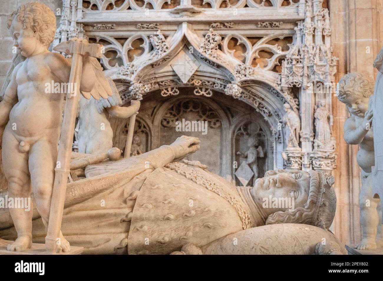 Das Grab von Philibert II. Von Savoyen in der Abteikirche Brou in Bourg-en-Bresse, Frankreich, ist aus Carrara-Marmor Stockfoto