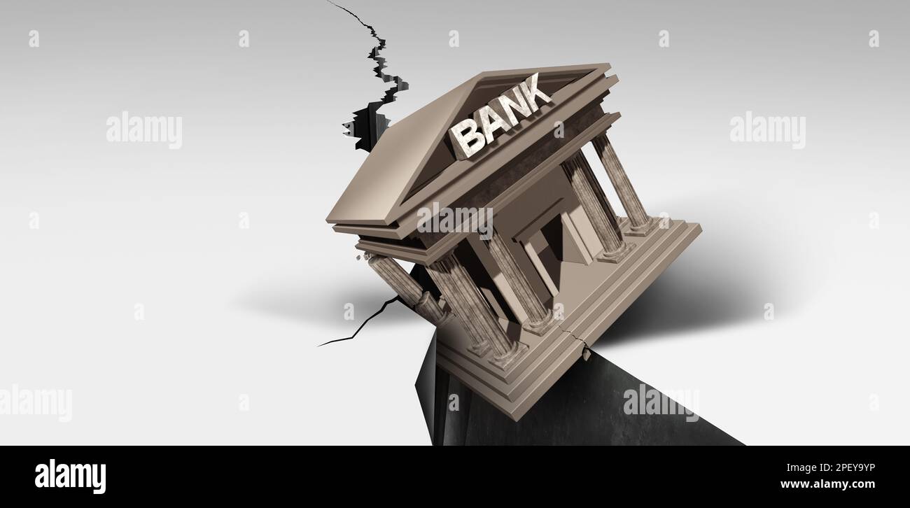 Bankenkollaps und Bankenkrise oder ein globales Kreditsystem, das als Finanzinstabilität oder Insolvenzkonzept als dringendes Geschäft in Verschuldung Gerät Stockfoto