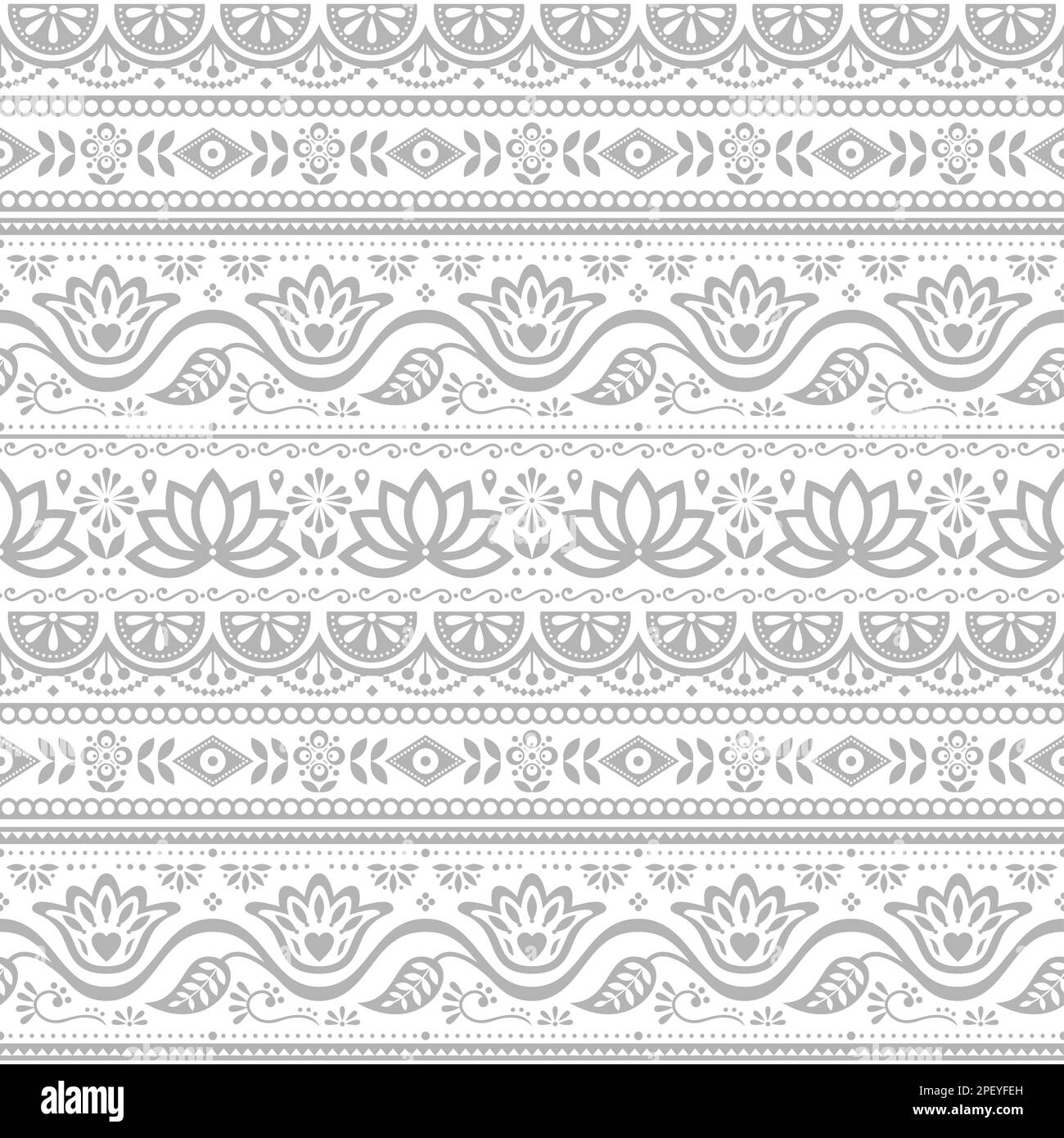 Pakistanische Lkw kunst Vektor nahtlose Muster, Indischen Lkw Blumen Schwarz-weiß Design mit Lotus Blumen, Blätter und abstrakten Formen Stock Vektor