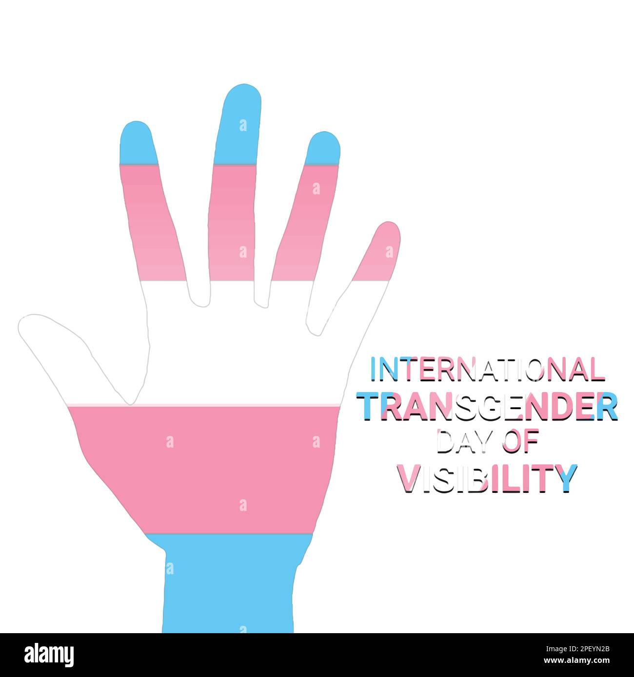 Illustration des internationalen Transgender-Tages der Sichtbarkeit. Symbol für transsexuelle Flagge in Handform. Transgender Day of Visibility Poster, März 31. Wichtig Stock Vektor