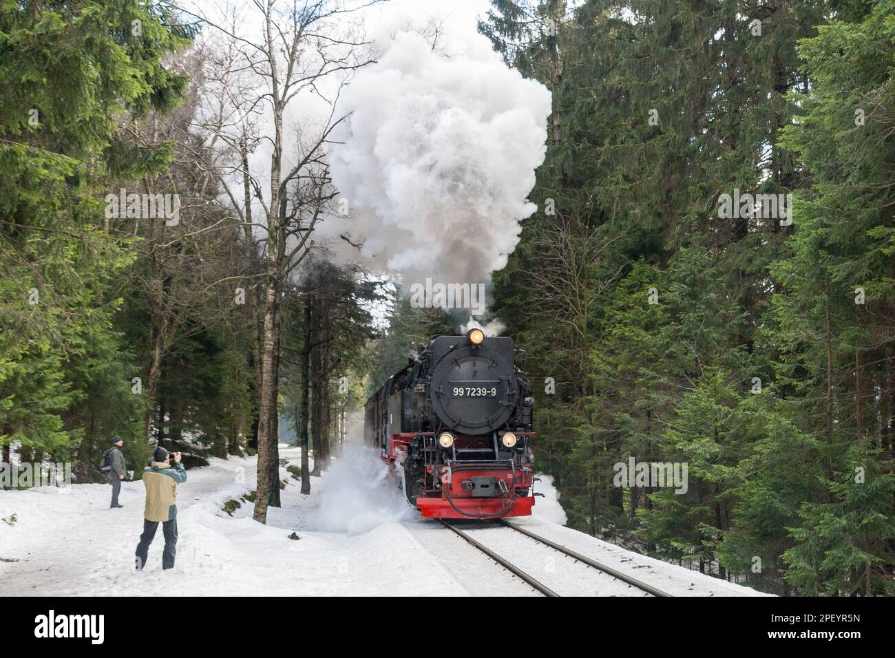 Eine Harz-Dampfeisenbahn auf dem Weg zu den Broken Stockfoto