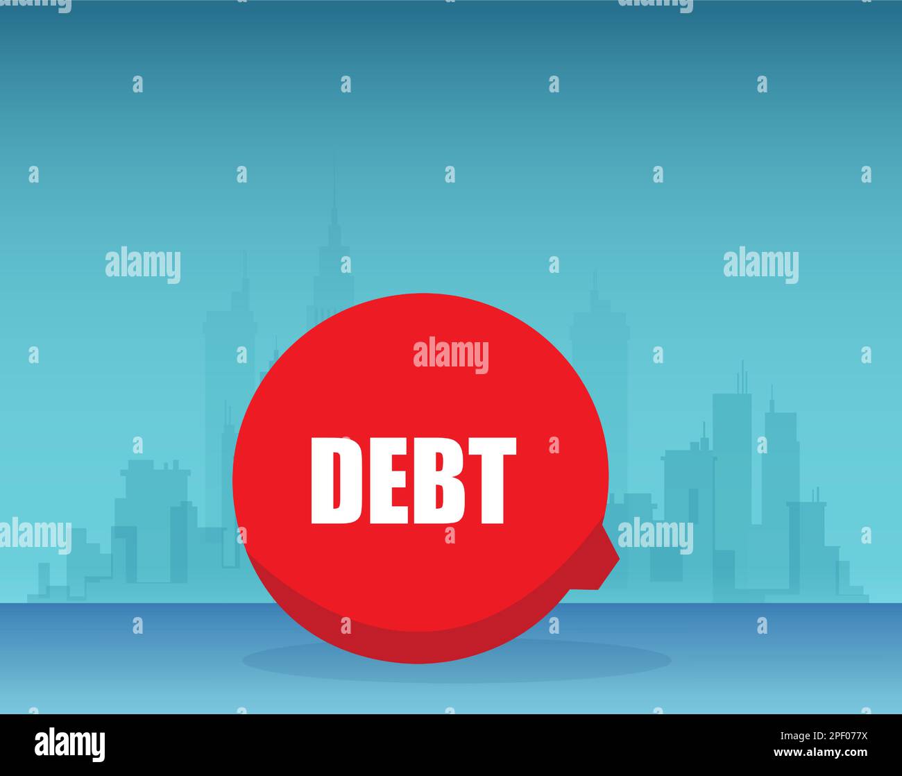 Vektor einer roten Schuldenblase auf einem Stadthintergrund Stock Vektor