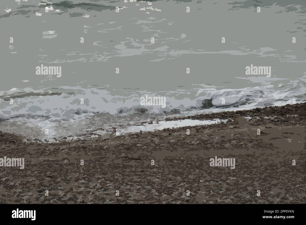 Darstellung von Wellen, die am Strand brechen. Stockfoto