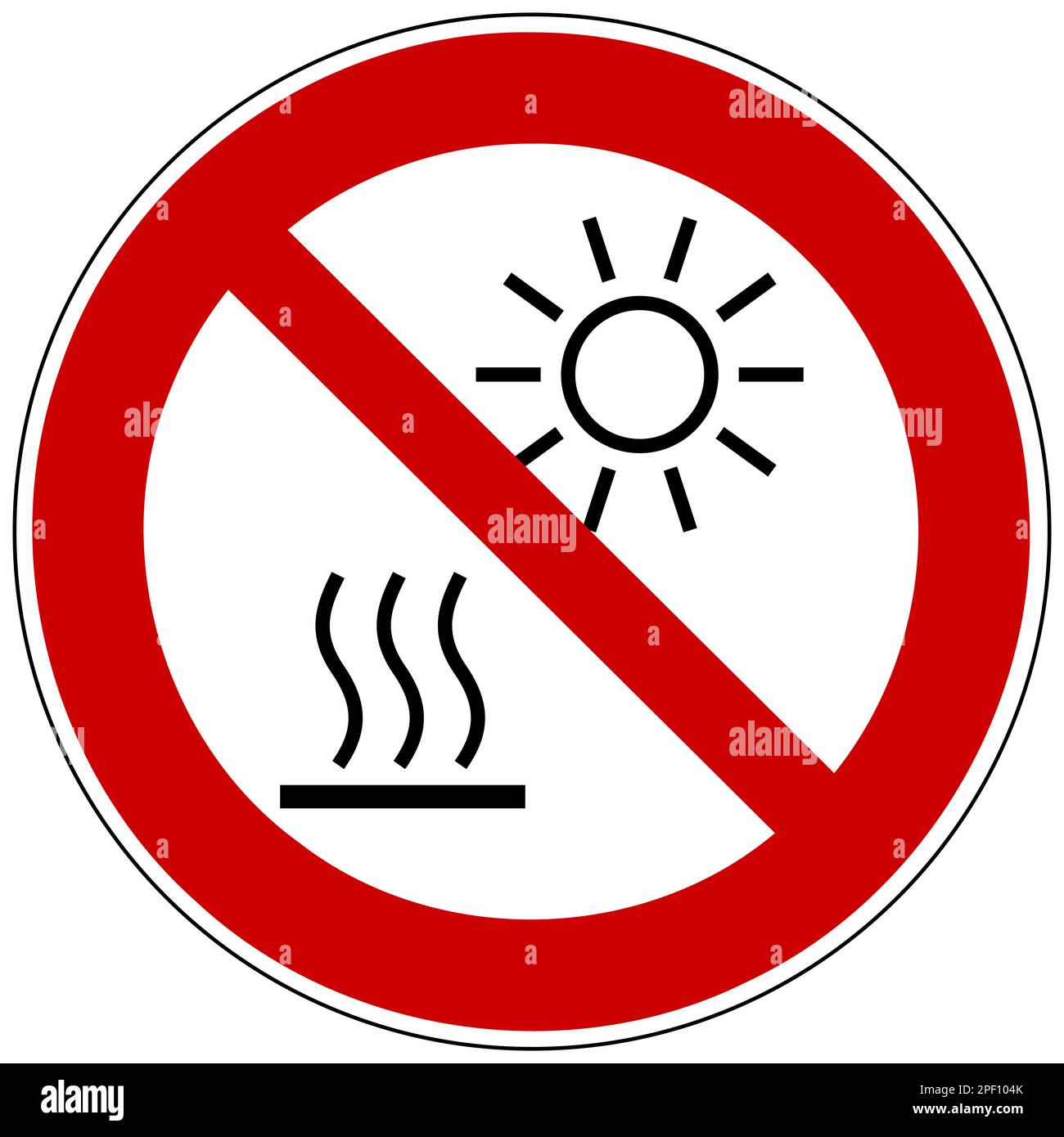 ISO 7010 nicht direktem Sonnenlicht oder heißen Oberflächen aussetzen Stockfoto