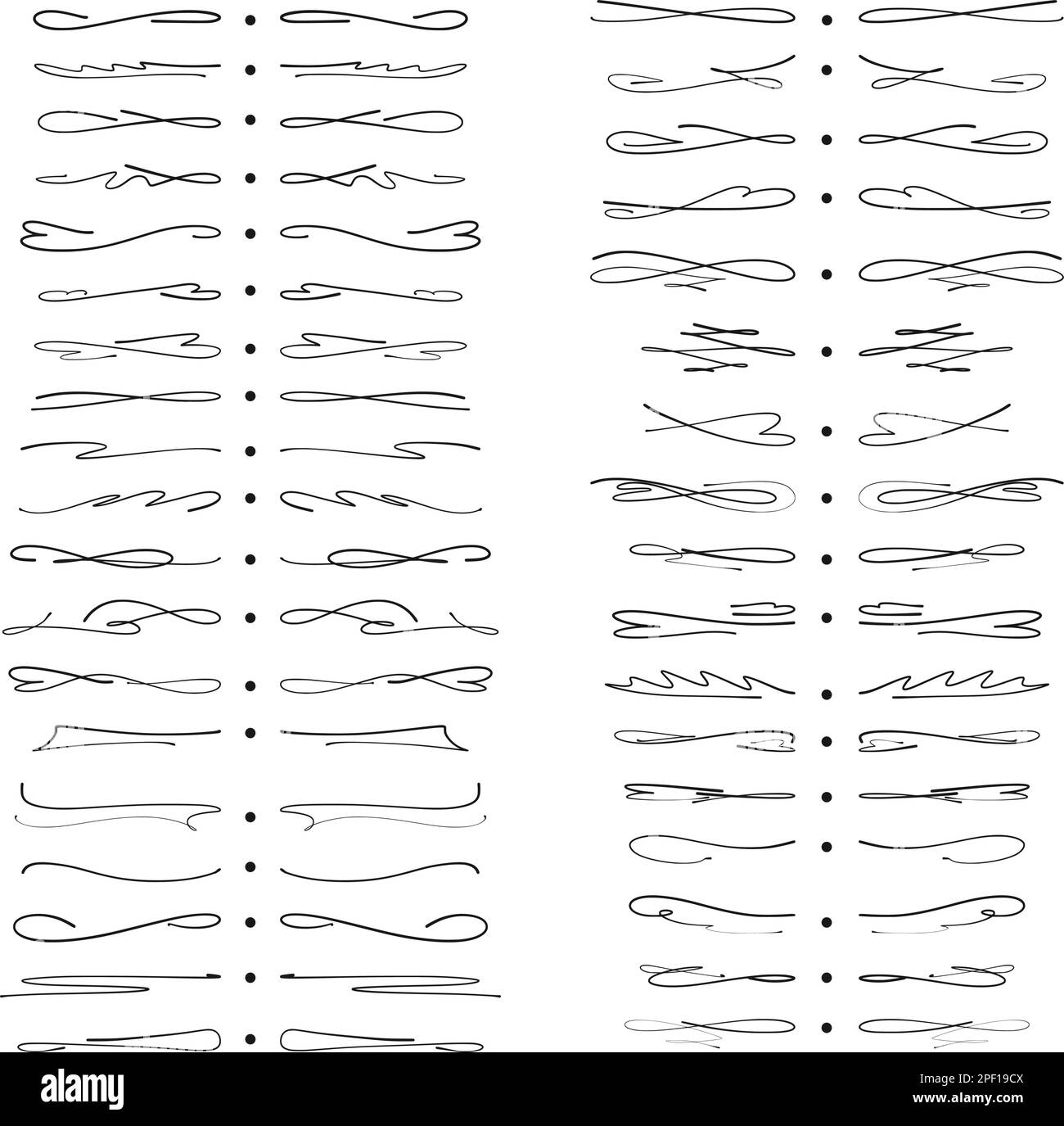 Text-Trenner-Set, mit Tinte von Hand zeichnen. Abstrakte Kartenteiler. Dekorationskollektion für Postkarten, Einladungen und Design, Vektordarstellung Stock Vektor