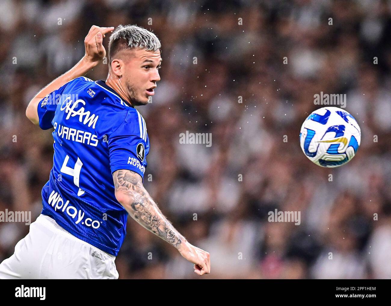 15. März 2023; Stadium Mineira, Belo Horizonte, Brasilien: Copa Libertadores, Atletico Mineiro versus Millonarios: Juan Pablo Vargas von Millonarios nähert sich dem Tor Stockfoto