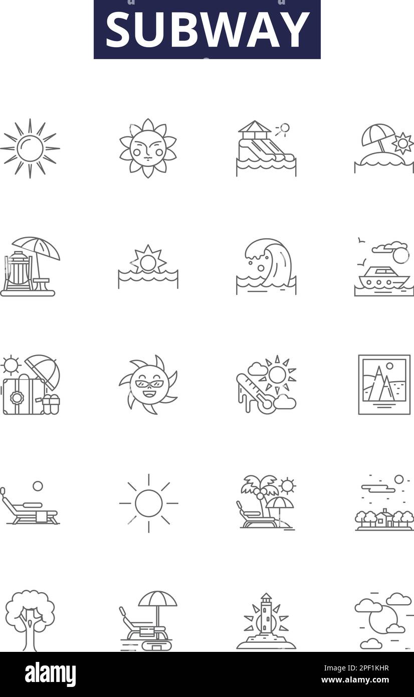 Vektorsymbole und Schilder der U-Bahn-Linie. U-Bahn, U-Bahn, U-Bahn, U-Bahn-Linie, Transit, Pendler, U-Bahn-System, Schienen-Umriss-Vektordarstellung Stock Vektor