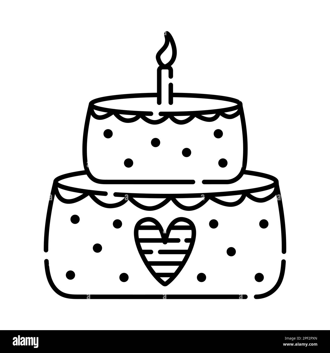 Kuchen mit Kerze, Vektorgrafik mit schwarzer Linie Stock Vektor