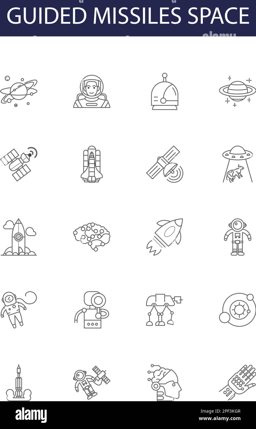 Zielraketen, Symbole und Zeichen für die Übergangskurve. Wissenschaft, geführt, Technologie, Reisen, Rakete, Rakete, Flug, Erkundungskontur-Vektor Stock Vektor